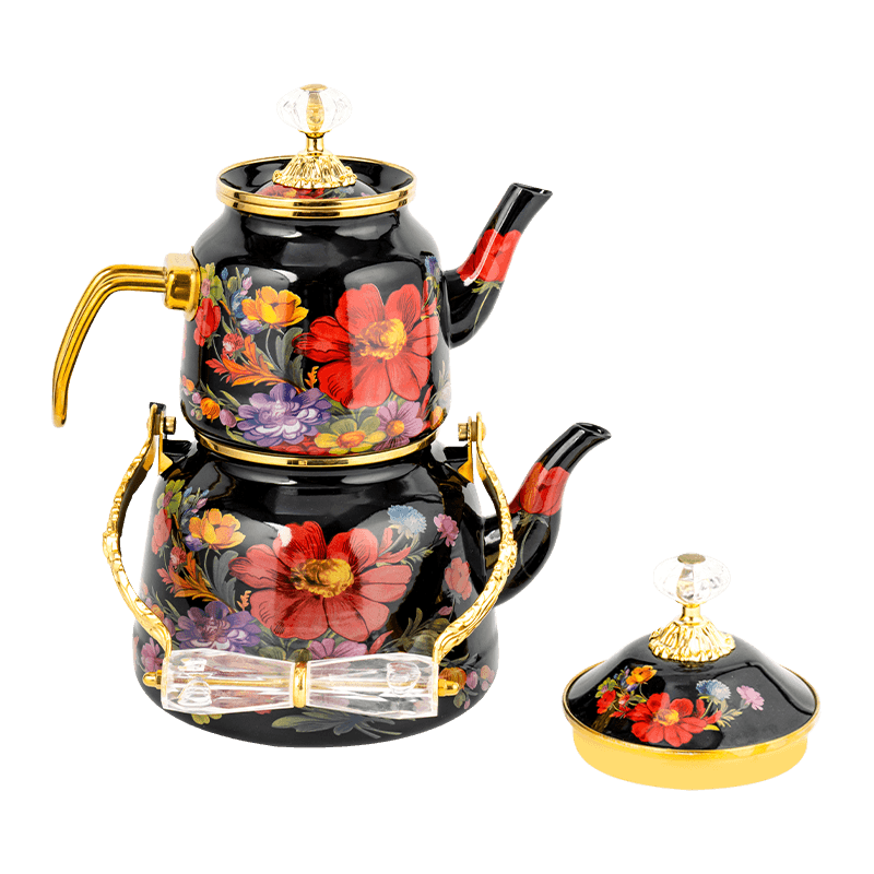 TK618 TURKISH FLORAL ENAMEL TEAPOT SET