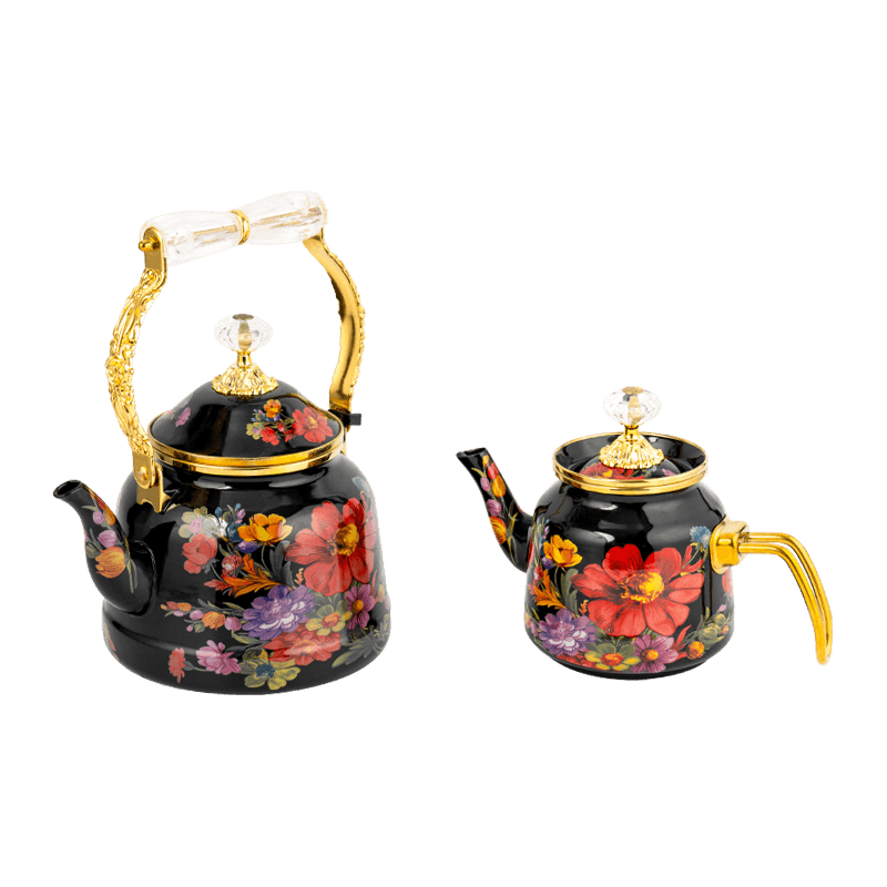 TK618 TURKISH FLORAL ENAMEL TEAPOT SET