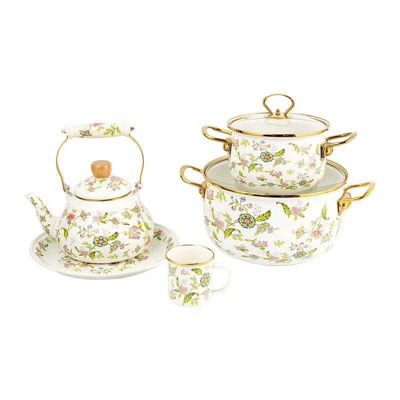 Set Teapot Enamel Floral Eropah